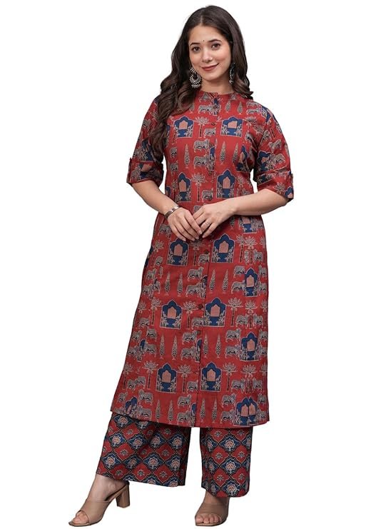 Women A-Line Kurta Set with Palazzo Pants