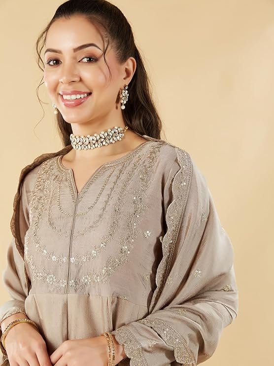 Women's Silk Embroidered Anarkali Set - Image 2