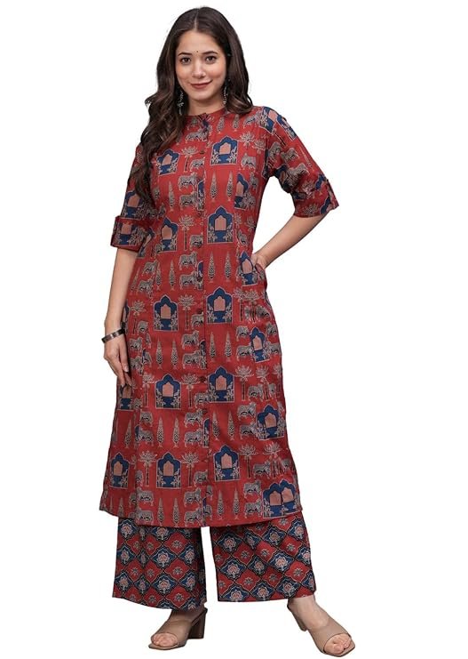 Women A-Line Kurta Set with Palazzo Pants - Image 4