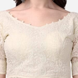 Women's Georgett Lucknowi Embroidery Puff Sleeve Tie UP Blouse