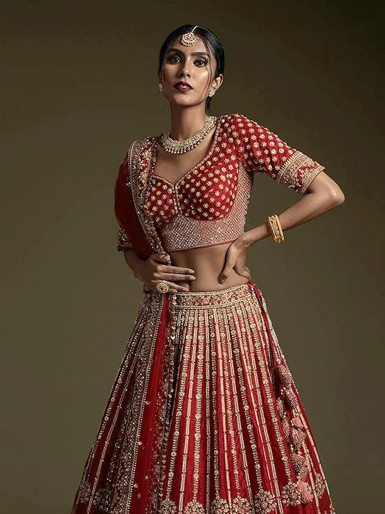 TRENDMALLS Women's Satin Embroidery Sequence Work Lehenga Choli Set with Dupatta - Image 3