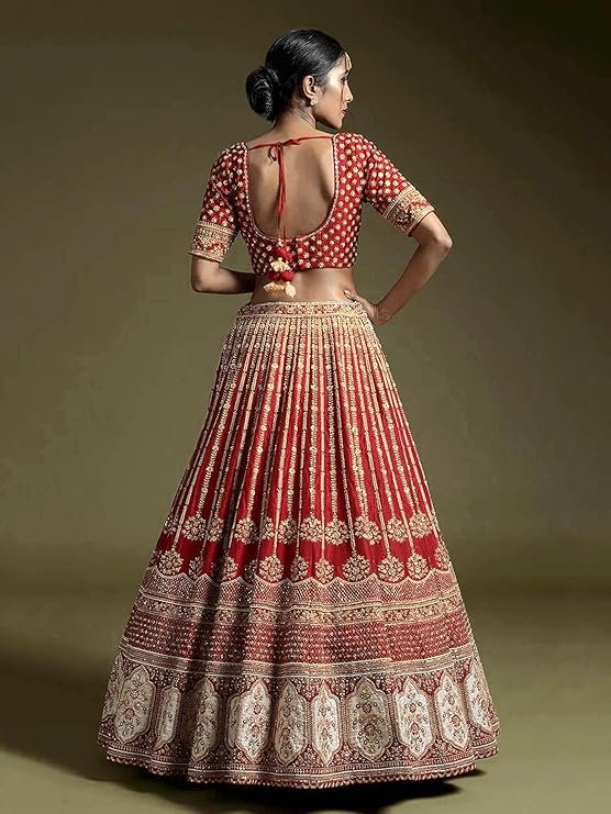 TRENDMALLS Women's Satin Embroidery Sequence Work Lehenga Choli Set with Dupatta - Image 5