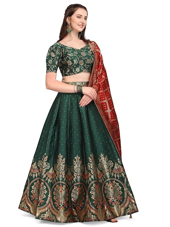 TRENDMALLS Women's Net Embroidery Sequence Work Lehenga Choli Unstitch Blouse with Dupatta - Image 2