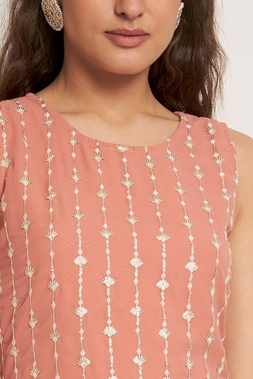 Georgette Straight Kurta Sharara Set with Dupatta - Image 4