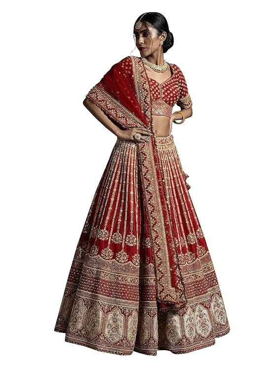 TRENDMALLS Women's Satin Embroidery Sequence Work Lehenga Choli Set with Dupatta