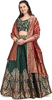 TRENDMALLS Women's Net Embroidery Sequence Work Lehenga Choli Unstitch Blouse with Dupatta