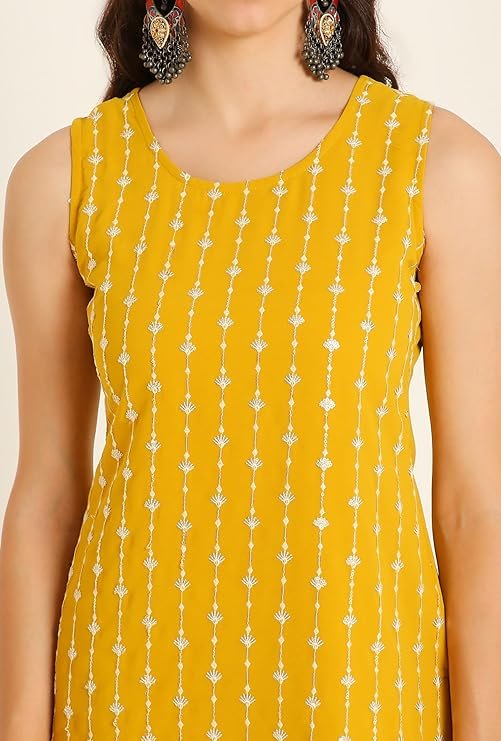 Women's Georgette Straight Kurta Sharara Set with Dupatta - Image 4