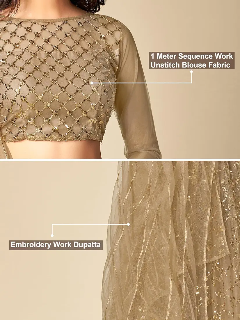 TRENDMALLS Women's Net Embroidery Sequence Work Lehenga Choli Unstitch Blouse with Dupatta - Image 2