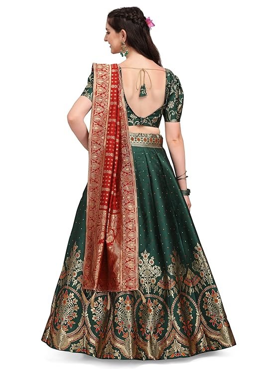 TRENDMALLS Women's Net Embroidery Sequence Work Lehenga Choli Unstitch Blouse with Dupatta - Image 5