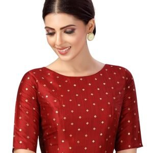 Women Cotton Silk Silky Brocade Readymade Elbow Length Sleeves Saree Blouse