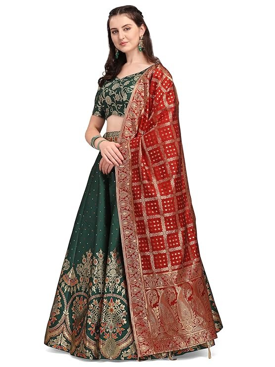 TRENDMALLS Women's Net Embroidery Sequence Work Lehenga Choli Unstitch Blouse with Dupatta - Image 3