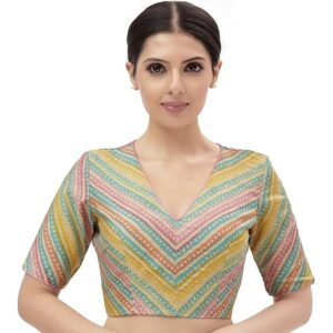 Women's Crepe Elbow Length Sleeves Printed Readymade Saree Blouse