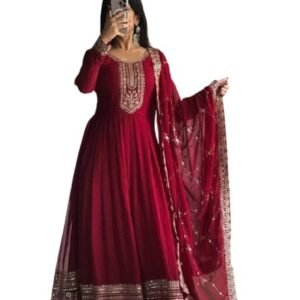 Anarkali Gown with Dupatta Set, Embroidered, Wedding