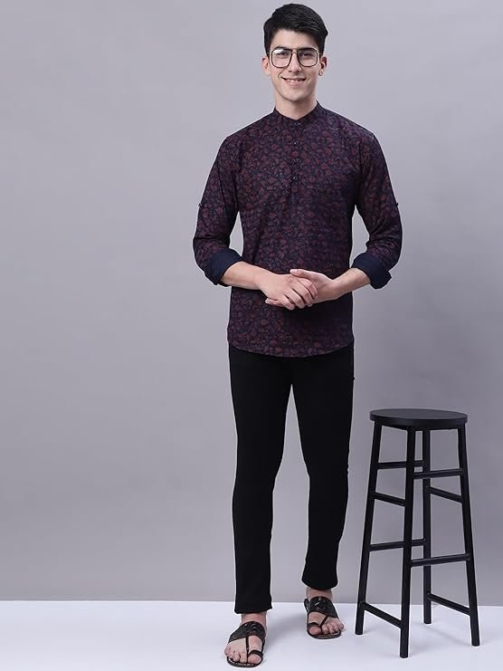 Man Men's Cotton Regular Fit Short Floral Printed Kurta - Image 7