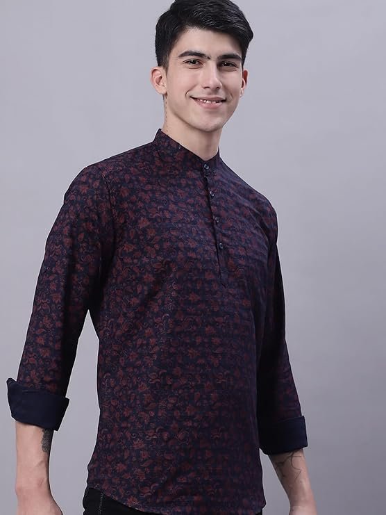 Man Men's Cotton Regular Fit Short Floral Printed Kurta - Image 3