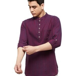 Max Men's Cotton Regular Fit Casual Striped Full Sleeves Short Regular Kurta