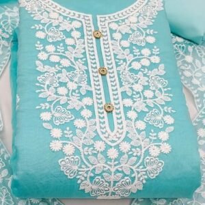 Heavy Cotton Embroidery Work Unstitched Salwar Suit Dress Material With Chanderi Work Dupatta