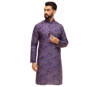 Men’s Cotton Linen Long Kurta – Kalamkari Printed Ethnic Wear