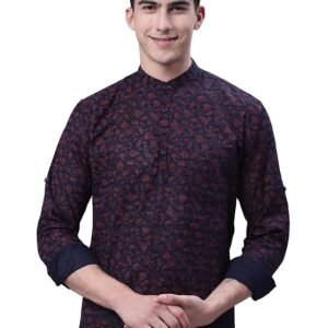 Man Men's Cotton Regular Fit Short Floral Printed Kurta