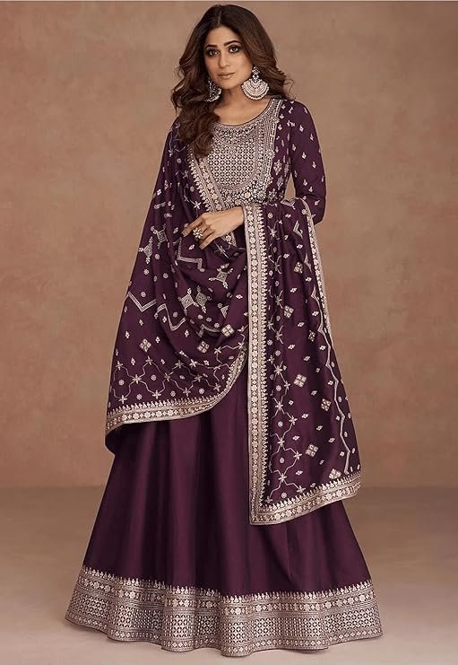 Anarkali Gown with Dupatta Set for Women, Chinon Fabric - Image 3