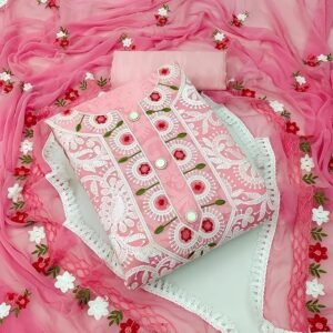 Women's Heavy Chanderi Cotton Embroidery Work Unstitched Salwar Suit Dress Material With Nazmin Work Dupatta