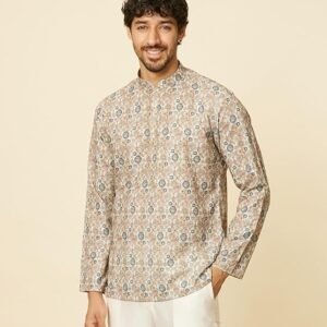 Men's Cotton Blend Digital Print Short Kurta