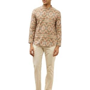 Men's Viscose Blend Printed Short Kurta