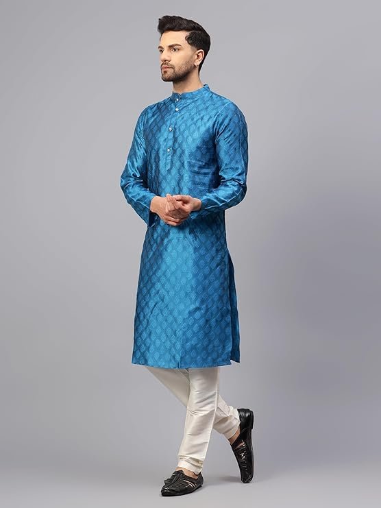 LATEST CHIKAN Men’s Silk Chikankari Kurta with Cream Churidar - Image 4