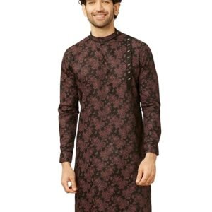 Manyavar Men's Cotton Floral Print Angrakha Style Kurta