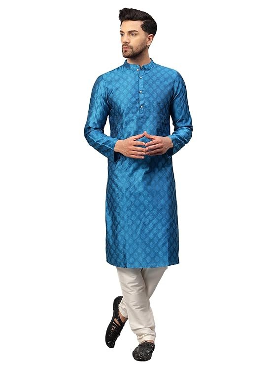 LATEST CHIKAN Men’s Silk Chikankari Kurta with Cream Churidar