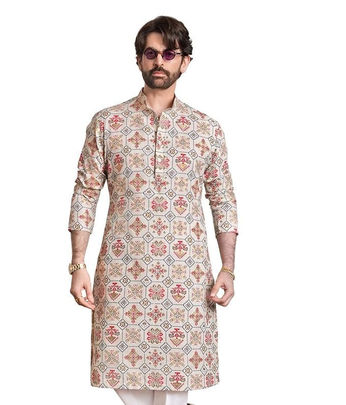 Men's Cotton Blend Ethnic Motifs Printed Only Long Kurta