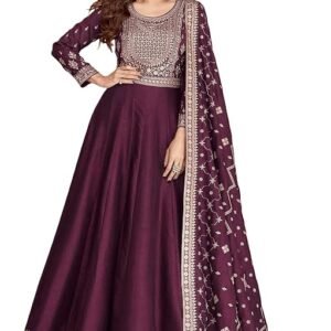 Anarkali Gown with Dupatta Set for Women, Chinon Fabric