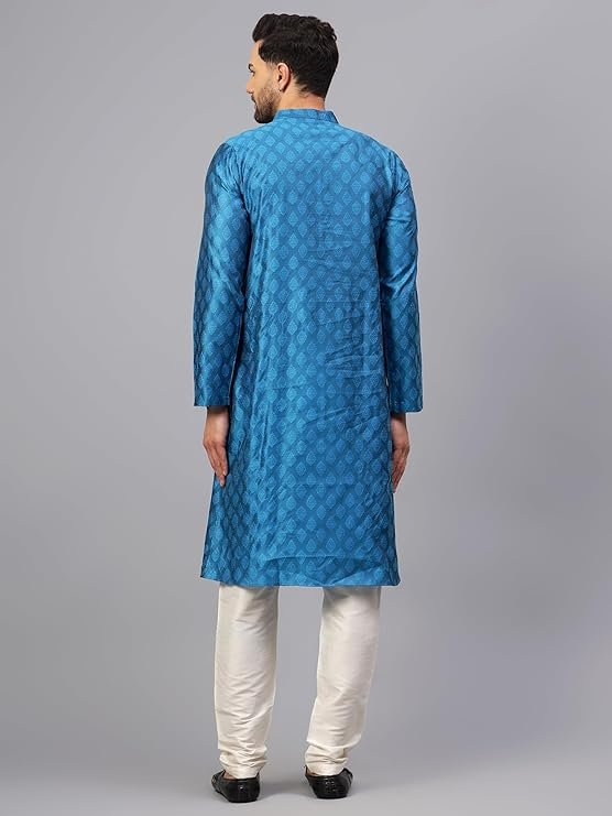 LATEST CHIKAN Men’s Silk Chikankari Kurta with Cream Churidar - Image 5