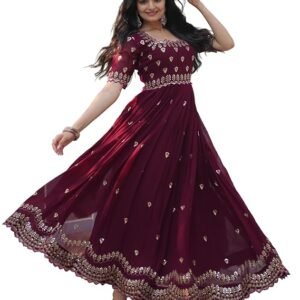 Women's Georgette Anarkali Gown Maroon