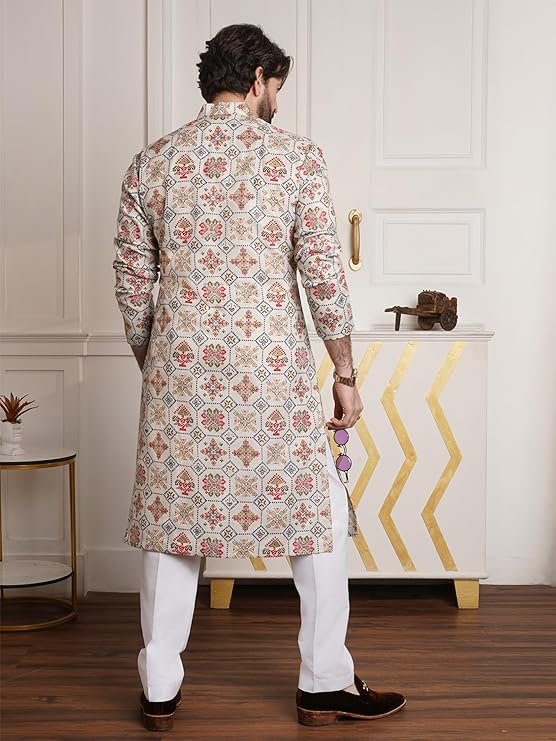 Men's Cotton Blend Ethnic Motifs Printed Only Long Kurta - Image 5
