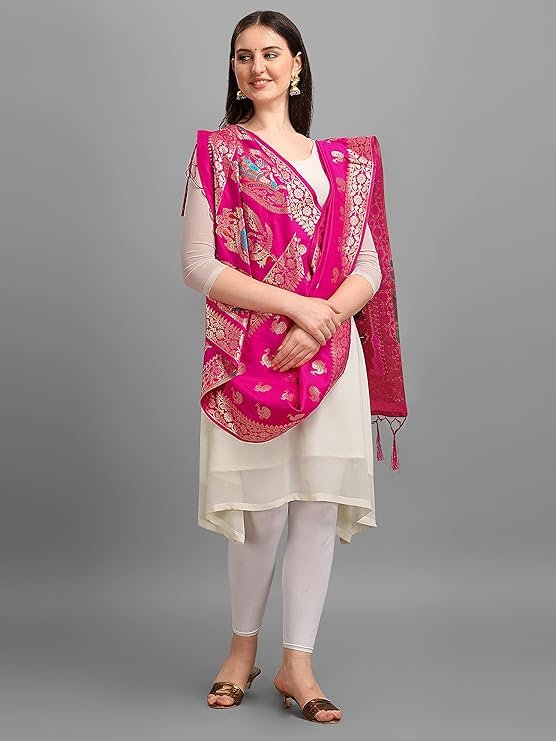 DEVANGI Women's Woven Jacquard Banarasi Silk Printed Dupatta - Image 4