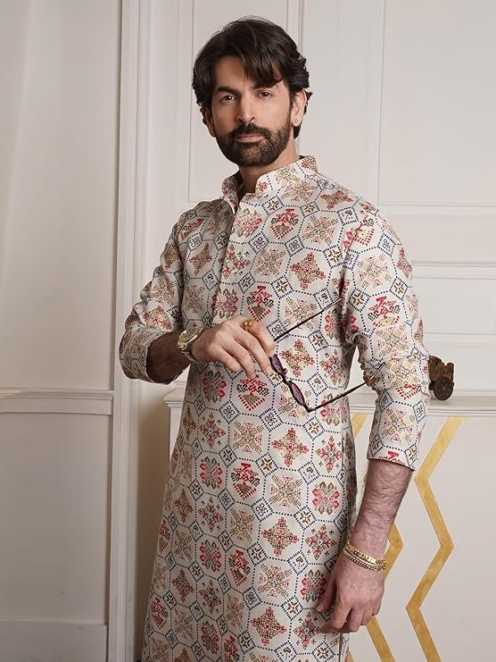 Men's Cotton Blend Ethnic Motifs Printed Only Long Kurta - Image 6