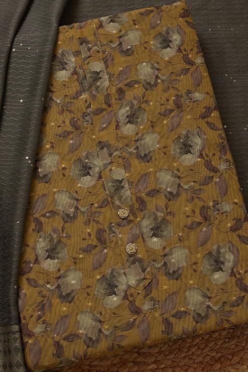 Chanderi Floral Print Unstitch Dress Material - Image 5