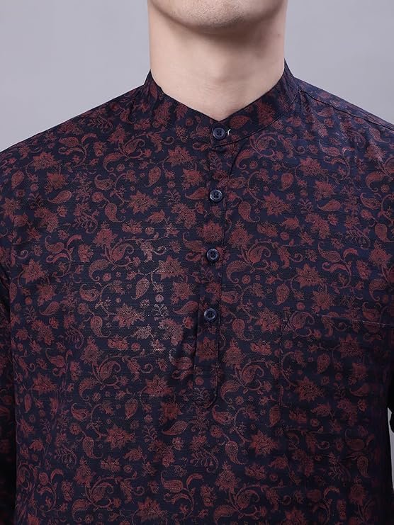 Man Men's Cotton Regular Fit Short Floral Printed Kurta - Image 5
