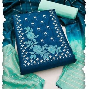 Women’s Cotton Blend Embroidered Unstitched Salwar Suit Material with Jari Sequence Shaded Dupatta |