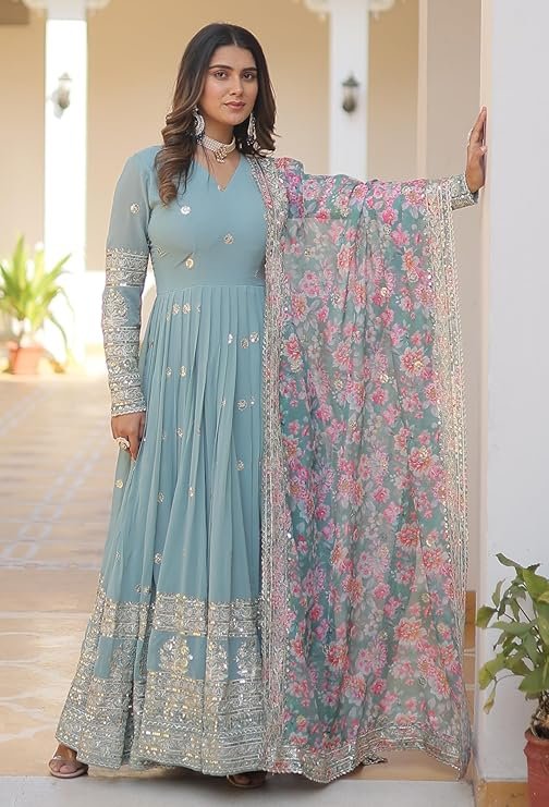 Fashion Basket Gergette Embroidered Long Anarkali - Image 4