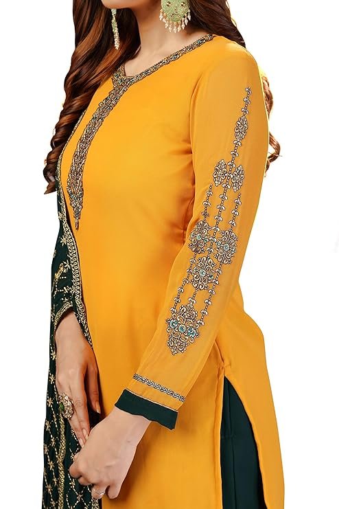 Festive wear mustard yellow kurta with contrast embroidered dupatta