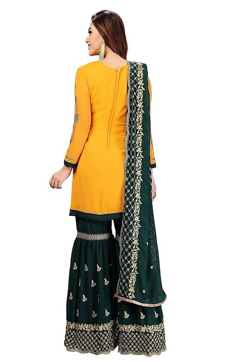 Festive wear mustard yellow kurta with contrast embroidered dupatta