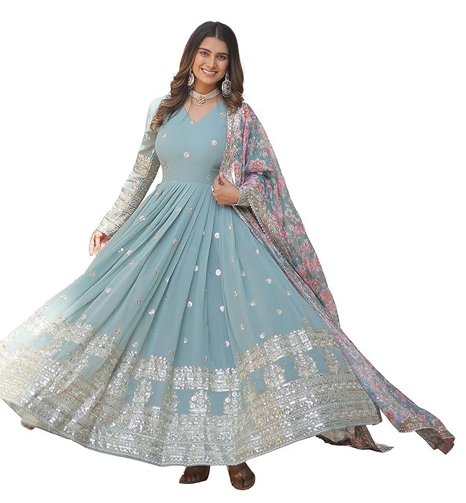 Fashion Basket Gergette Embroidered Long Anarkali