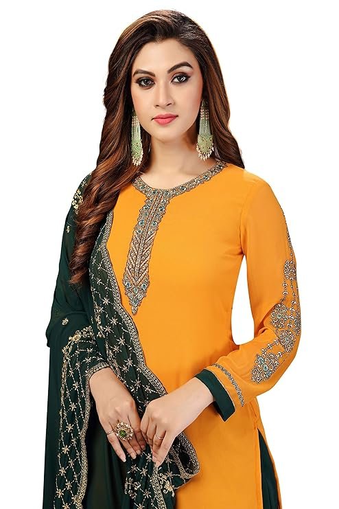 Festive wear mustard yellow kurta with contrast embroidered dupatta
