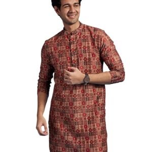 MANYAVAR Men's Art Silk Printed Kurta