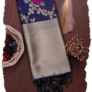 DEVANGI Women's Woven Jacquard Banarasi Silk Printed Dupatta/Chunni with Meena Work