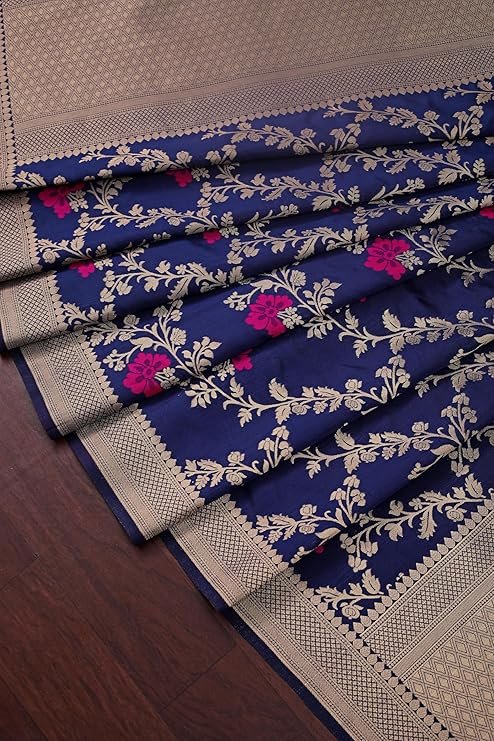 DEVANGI Women's Woven Jacquard Banarasi Silk Printed Dupatta/Chunni with Meena Work - Image 2