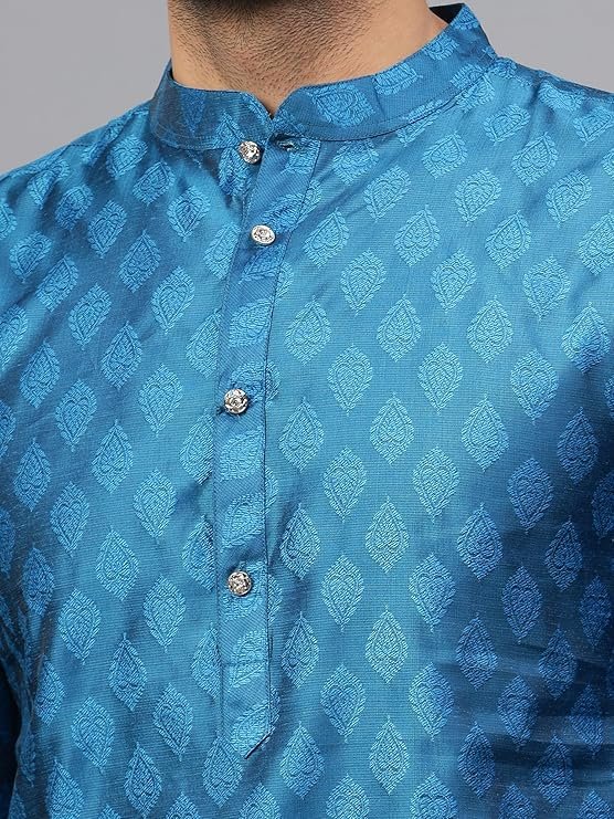 LATEST CHIKAN Men’s Silk Chikankari Kurta with Cream Churidar - Image 7