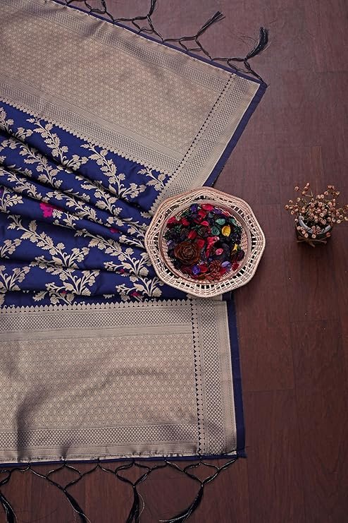 DEVANGI Women's Woven Jacquard Banarasi Silk Printed Dupatta/Chunni with Meena Work - Image 3